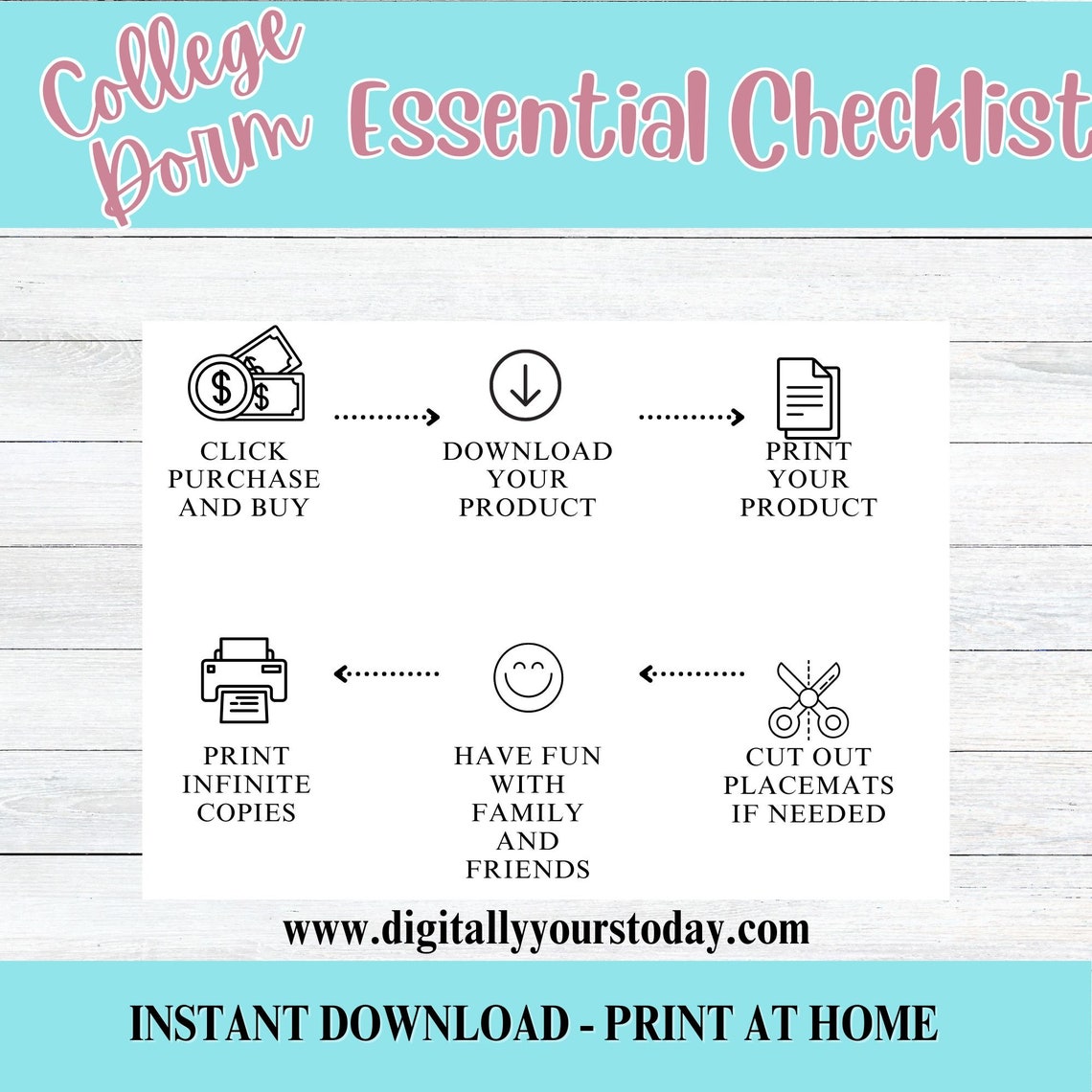 College Dorm Essentials Checklist Printable Packing List (digital