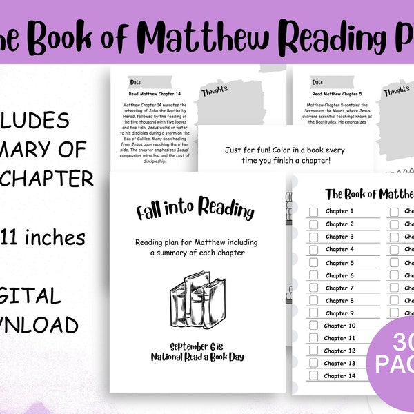 Bible Reading Log - Read the Book of Matthew with Chapter Summaries