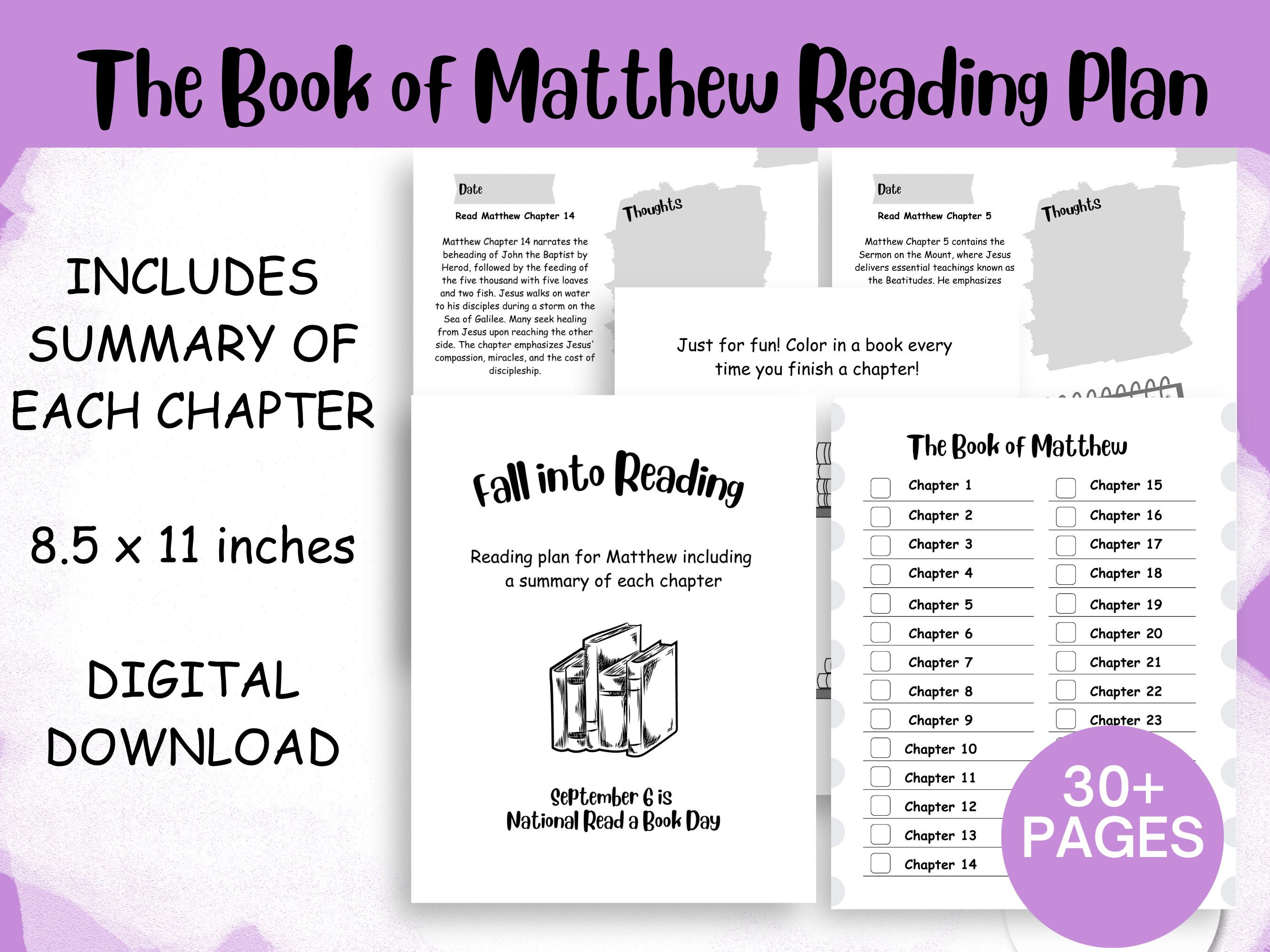 Bible Reading Log - Read the Book of Matthew With Chapter Summaries - Etsy