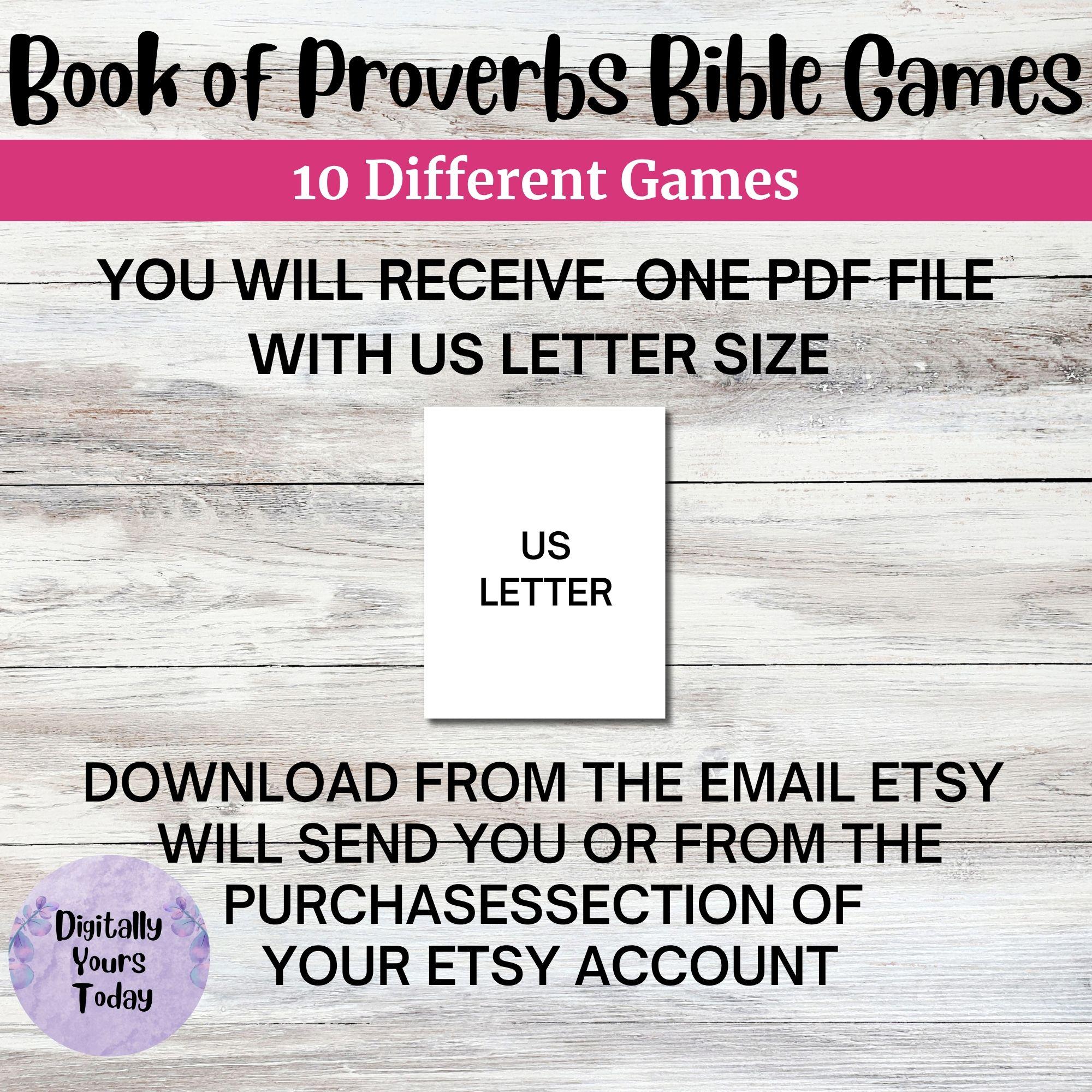 Proverbs Games Book of Proverbs Bible Games: Family Printables (PDF) - Etsy