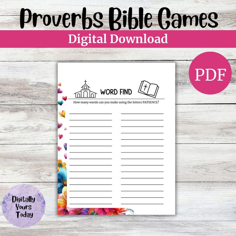 Proverbs Games Book of Proverbs Bible Games: Family Printables (PDF) - Etsy