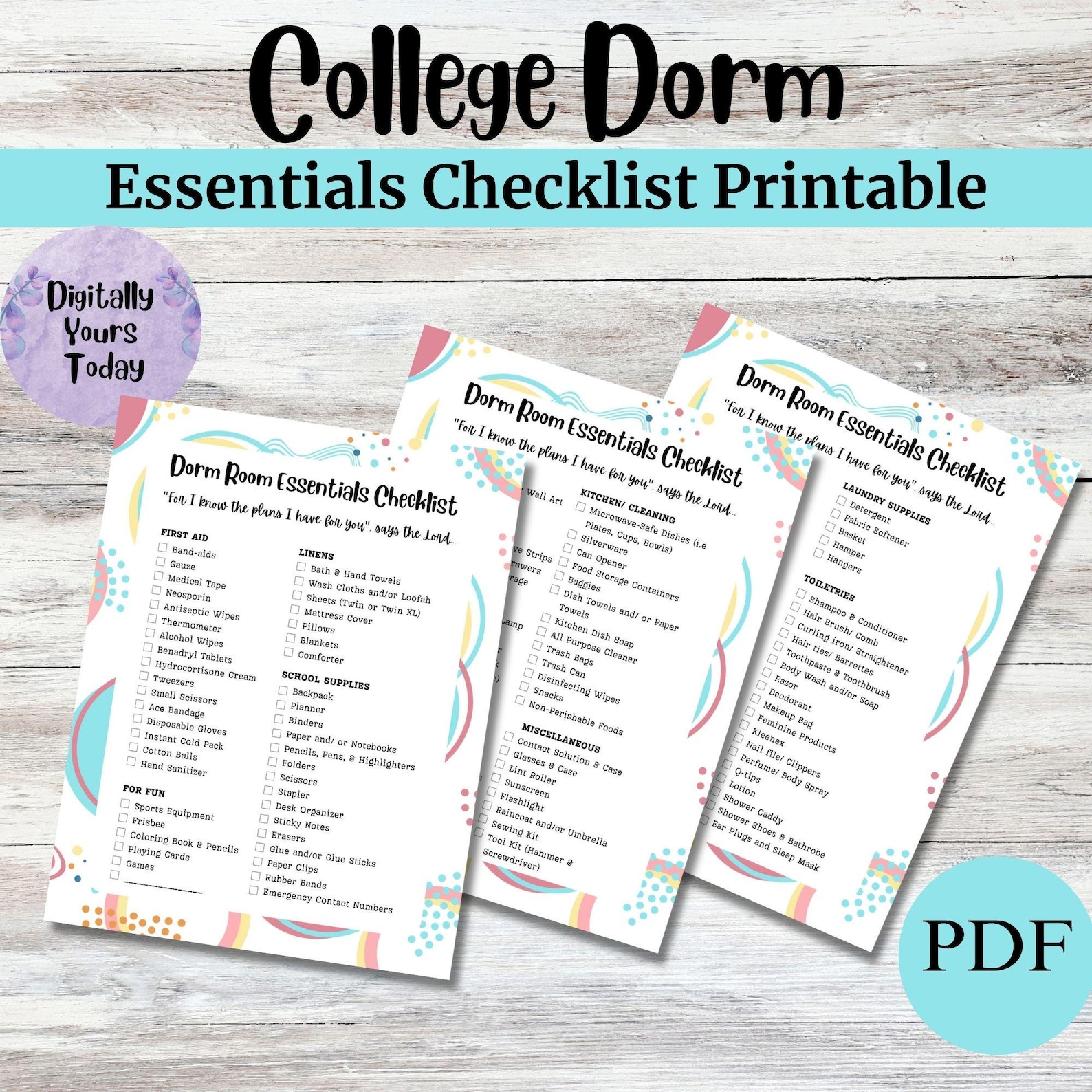 College Dorm Essentials Checklist: Printable Packing List (digital ...