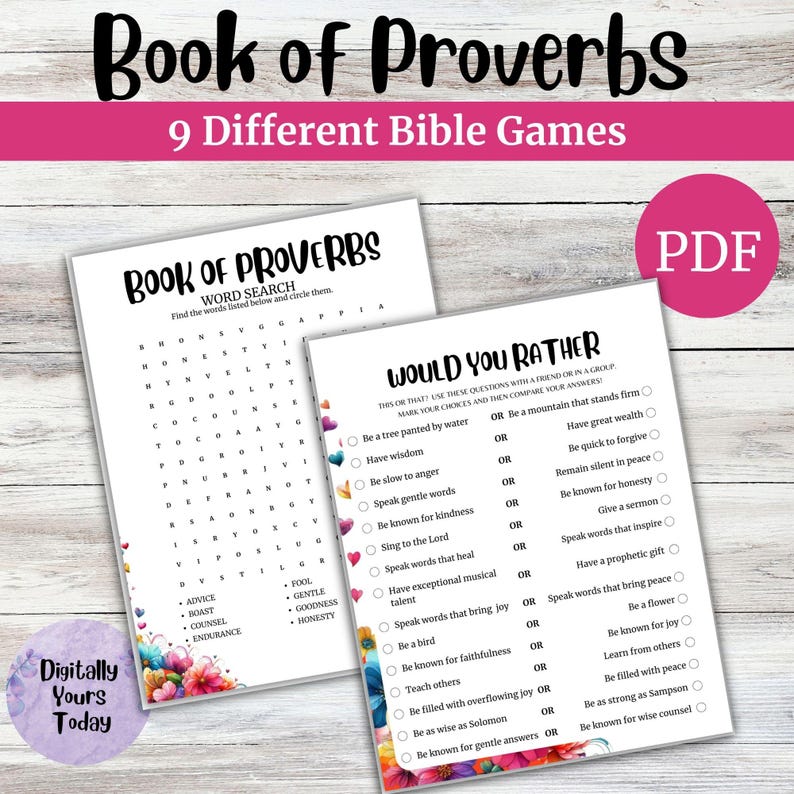 Proverbs Games Book of Proverbs Bible Games: Family Printables (PDF) - Etsy