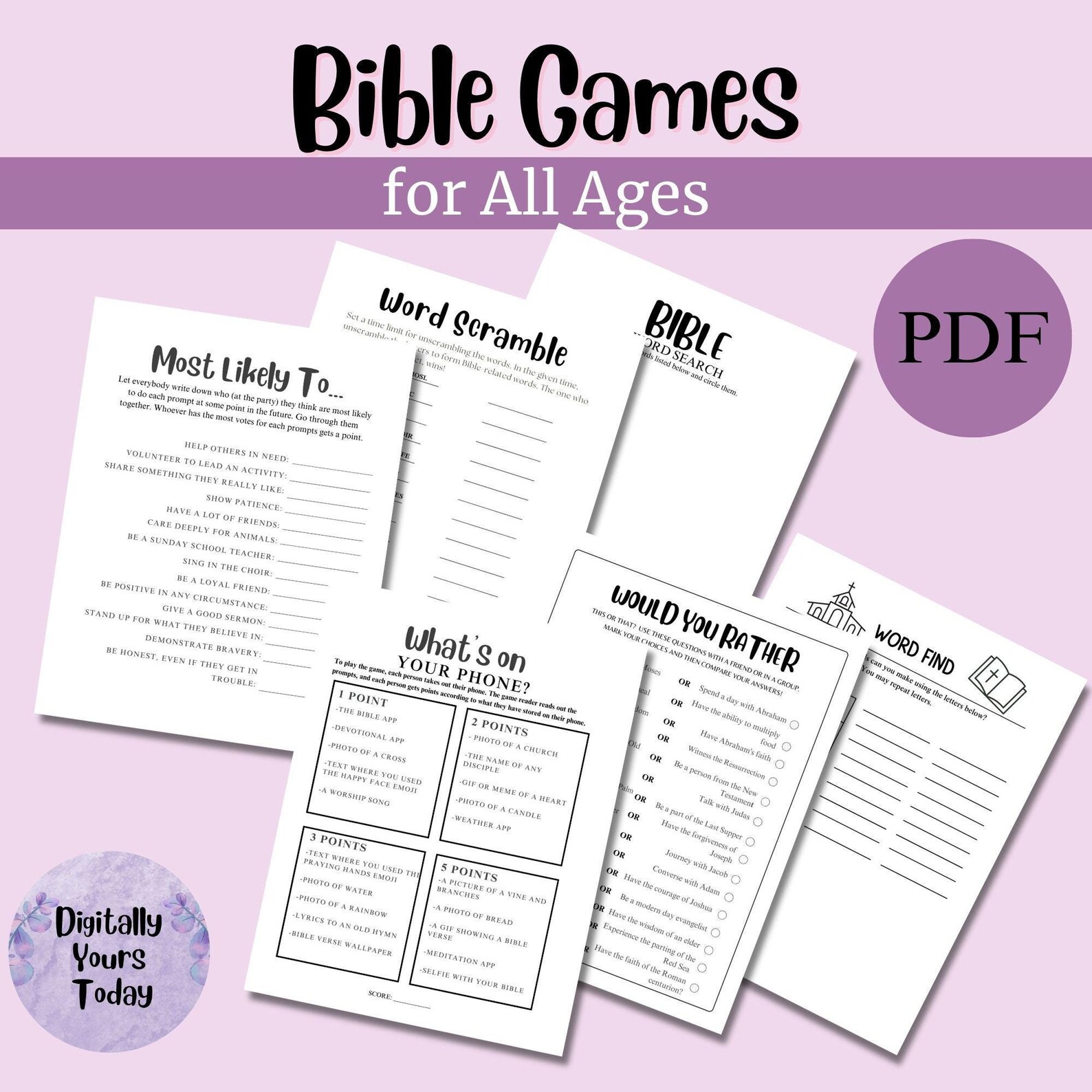 Bible Games Bundle for Adults and Children Sunday School Youth Group ...