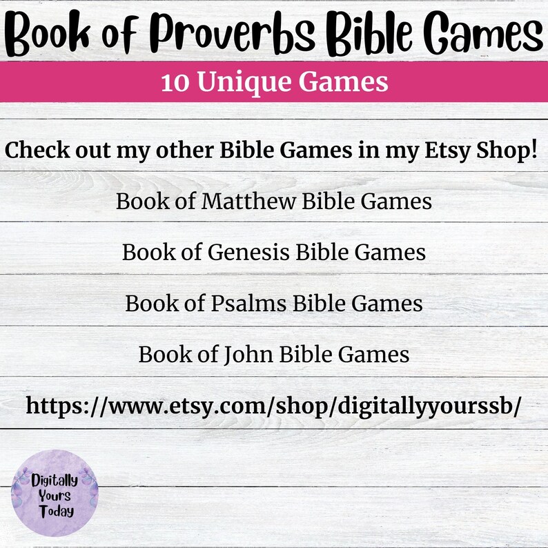 Proverbs Games Book of Proverbs Bible Games: Family Printables (PDF) - Etsy