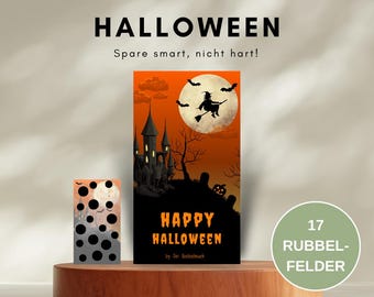 Halloween Savings Challenge • Savings card for envelope method, saving for Halloween decorations, spooky savings challenge, cash stuffing, savings template