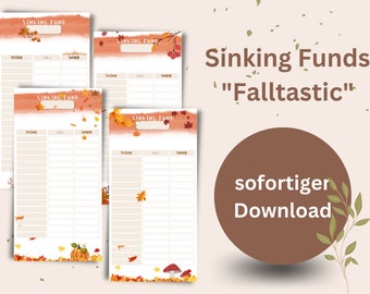 4 Autumn Sinking Funds Trackers "Leaves" | Cash Stuffing | Turnover Method | Templates | PDF Download for DIN A6 Binder