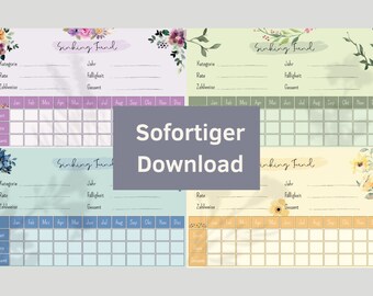 8 floral sinking fund trackers "Austen", A6 format with and without holes, suitable for A6 envelopes, financial template, budget template PDF download