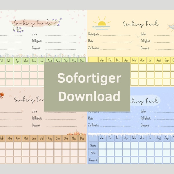 8 Sinking Fund Tracker "4 Jahreszeiten", A6 Format, passend für A6 Umschläge, Finanzvorlage, Budgetvorlage PDF-Download