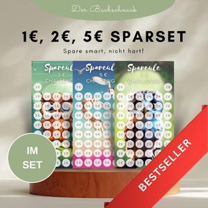 SET Sparkarten | 1 Euro, 2 Euro, 5 Euro Spar-Challenge, 300 g Printversion, Umschlagmethode, Sparspiel