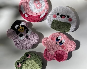 Punch Needle Coaster, Handmade Mug Rug, Drink Coaster, Punch Needle Decoration