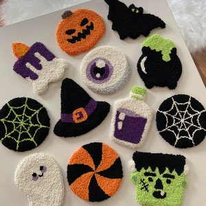 Punch Needle Coasters, Handmade Mug Rug, Halloween Mug Rug, Halloween Decor, Drink Coasters, Spooky Halloween Gift, Spooky Decor image 1