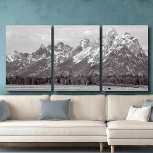 Grand Teton National Park Black and White Bison Wildlife Landscape Photography Print