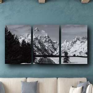 Grand Teton National Park, Offene Straße, Schwarz Weiß, Winter Landschaftsfotografie