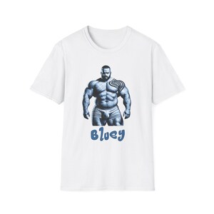 Free Shipping! Blue Muscleman Unisex Softstyle T-Shirt, Fitness Tee, Workout Shirt, Gym Clothing, Bodybuilder Top