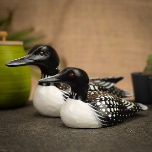 Hand Carved, Hand Painted Wooden Bird Sculpture of a Loon image 1