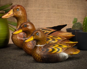 Hand Carved, Hand Painted Wooden Bird Sculpture of a Mottled Duck