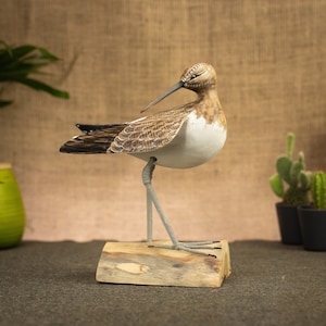 Hand Carved, Hand Painted Wooden Bird Sculpture of a Dunlin