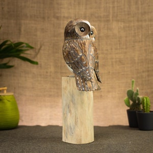 Hand Carved, Hand Painted Wooden Bird Sculpture of a Pair of Barn Owls image 4