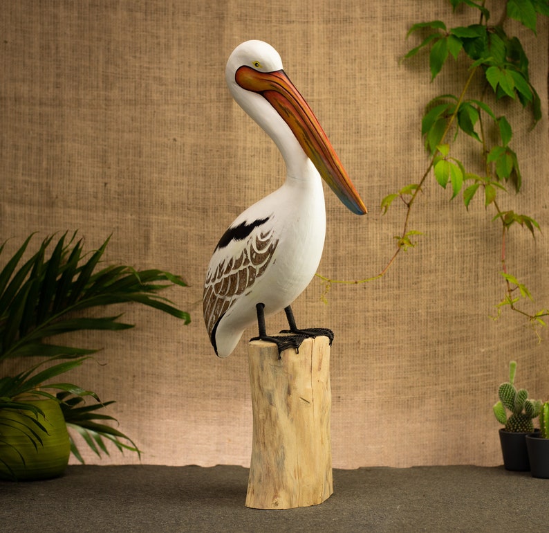 Hand Carved, Hand Painted Wooden Bird Sculpture of a Pelican image 4