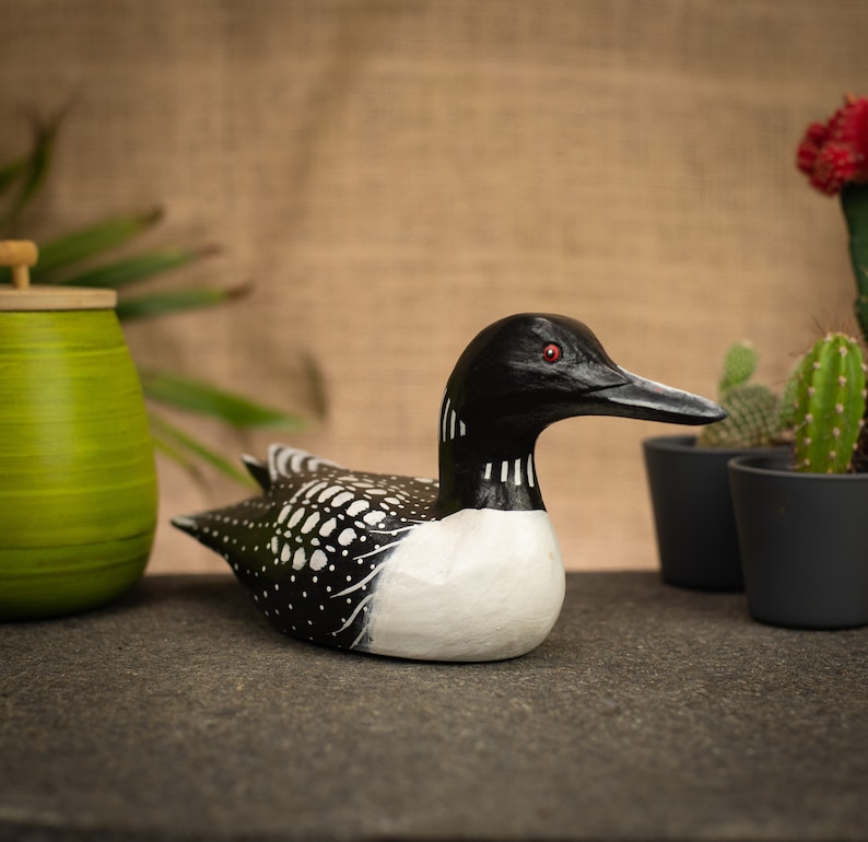 Hand Carved, Hand Painted Wooden Bird Sculpture of a Loon image 3