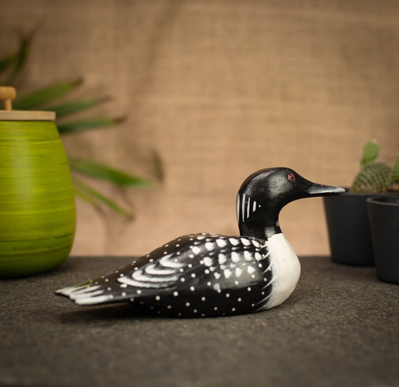 Hand Carved, Hand Painted Wooden Bird Sculpture of a Loon image 7