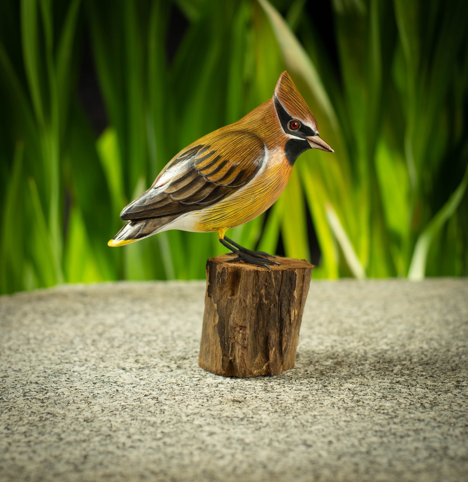 Hand Carved Hand Painted Wooden Bird Sculpture of a Cedar Etsy