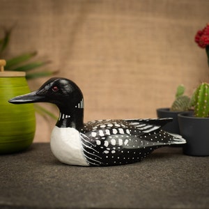 Hand Carved, Hand Painted Wooden Bird Sculpture of a Loon Large