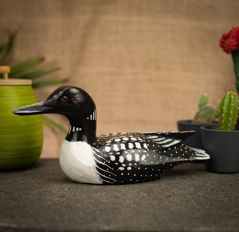 Hand Carved, Hand Painted Wooden Bird Sculpture of a Loon Large