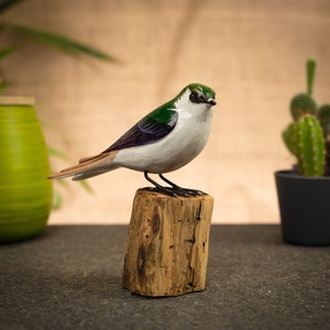 Hand Carved, Hand Painted Wooden Bird Sculpture of a Tree Swallow