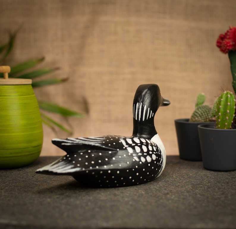 Hand Carved, Hand Painted Wooden Bird Sculpture of a Loon image 4