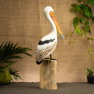 Hand Carved, Hand Painted Wooden Bird Sculpture of a Pelican image 3