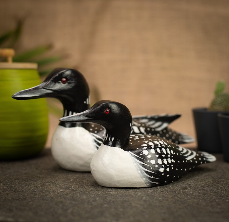 Hand Carved, Hand Painted Wooden Bird Sculpture of a Loon image 1