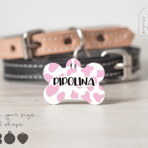 Pink Cow Print Pet ID, Dog Tag, Cow Print Dog Tag, Personalized Dog Tag, Pet ID Tag, Western Dog Tag, Cute Dog Tag, Rodeo Print Dog Tag