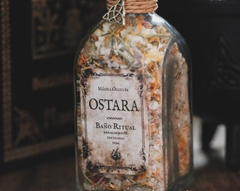 Rituel pour Ostara. Bain rituel pour la célébration d'Ostara aux herbes et sels d'Epsom. 12 cm de haut et 5 cm de large.