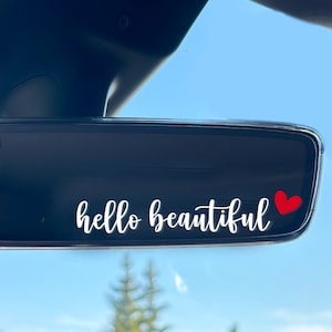 Hello Beautiful achteruitkijkspiegel vinyl sticker stickers, vinyl sticker voor auto laptop raam bidon deur mok spiegel koelkast