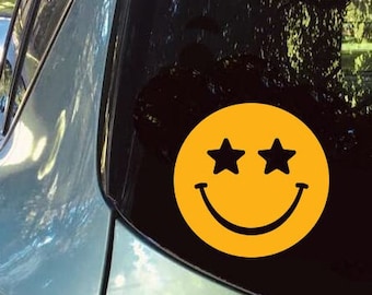 スターアイズ スマイリーフェイス ビニールデカールステッカー 絵文字 スマイリーフェイス 防水ビニールデカール 車 ノートパソコン 窓 ボトル ドア マグカップ ミラー 冷蔵庫用
