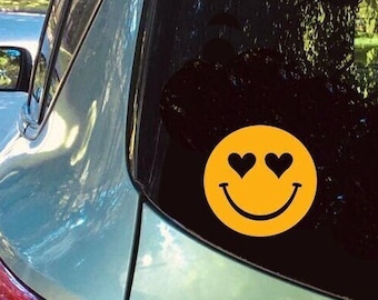 Adesivi in vinile con faccina sorridente a forma di cuore, faccina sorridente emoji, decalcomania in vinile impermeabile per auto, laptop, finestrini, bottiglie, porte, tazze, specchietti, frigoriferi