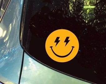 Bliksemschicht smiley vinyl sticker, smiley vinyl sticker, emoji vinyl sticker voor auto laptop raam fles deur mok spiegel koelkast