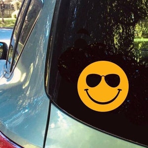 Smiley Face Sunglasses Vinyl Decal Stickers,  Emoji Smiley Face Waterproof Vinyl Decal  Car Laptop Window Bottle Door Mug Mirror fridge