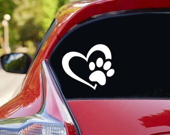 Love Paw Print Vinyl Decal Stickers, Heart Paw Print Love Dog Cat Vinyl Stickers, Pet Lovers Vinyl Decal for Car Laptop Window Skateboard