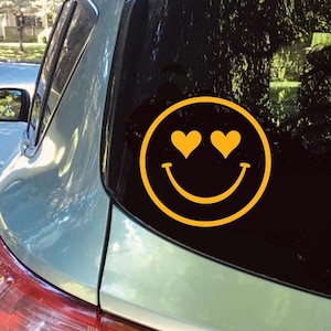 Smiley Face Vinyl Decal Stickers, Heart Eye Emoji Waterproof Vinyl Decal for Car Laptop Window Bottle Door Mug Mirror Refrigerator