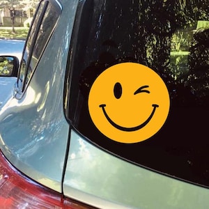 Smiley Face Vinyl Decal Stickers,  Wink Face Emoji Waterproof Vinyl Decal for Car Laptop Window Bottle Door Mug Mirror Refrigerator