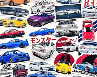 22pc Japanese Classic Skyline KPGC10 Hakosuka R31 GTS GTR32 GTR33 GTR34 GTR35 Vinyl Stickers JDM Legend