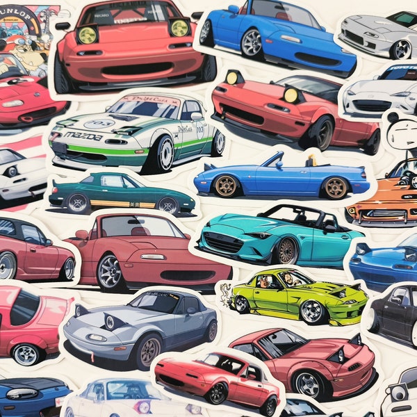 25pc Japanese classic MX5 Miata Vinyl stickers with OPTION of wood Fridge Magnet Classic Japanese JDM Legend Sports Cars