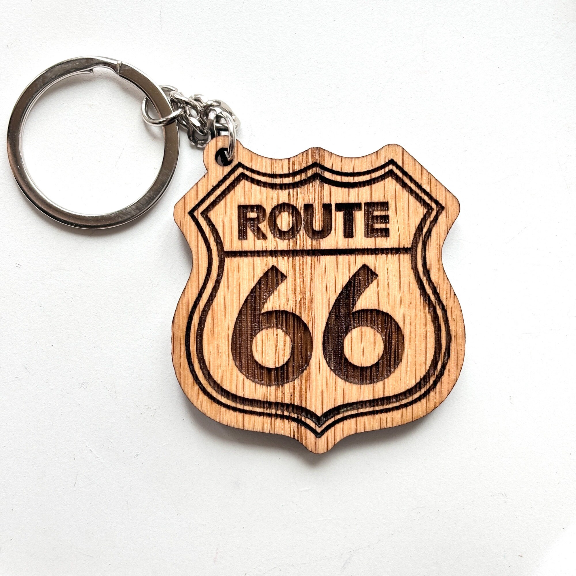 Route Sign Keychain Classic American Road Route 66 Oak Wood Keychain Bag Pendant Laser ...