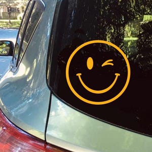 Smiley Face Vinyl Decal Stickers,  Wink Face Emoji Waterproof Vinyl Decal for Car Laptop Window Bottle Door Mug Mirror Refrigerator