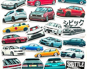 21pc Classic Japanese Car Civic RS Sb Ef Eg Ek FD SIR Vti EG4 Vinyl Stickers Jdm Vtec Legend Sports Cars