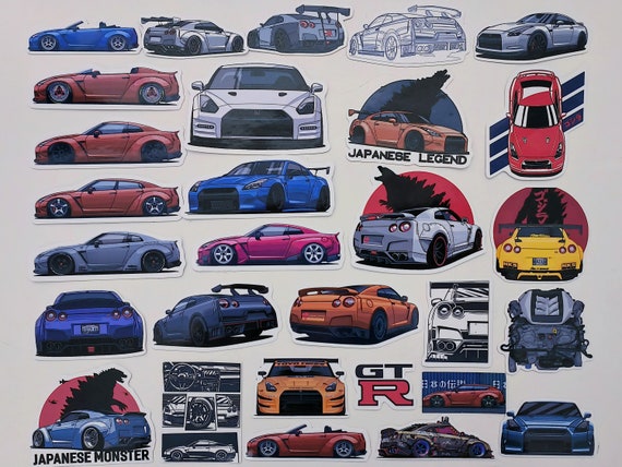 29-Piece JDM Vinyl Sticker Pack – Nissan Skyline GTR R34 BNR34 – JDM Sports Car Legends