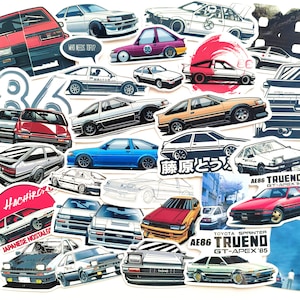 28pc Classico giapponese Corolla AE86 Trueno Levin Adesivi in vinile e Opzione Magnete per frigorifero in legno JDM drift Legend Sports Cars